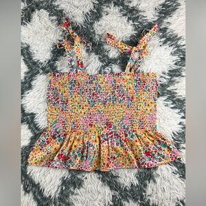 NWT J.crew Women’s Smocked Tank Top Floral Tie Shoulder Size Large Multi-color